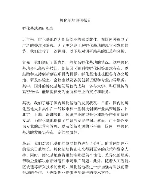 孵化基地调研报告