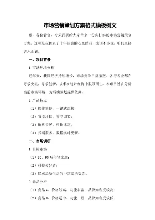 市场营销策划方案格式模板例文
