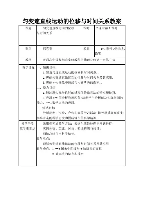 匀变速直线运动位移与时间关系教案
