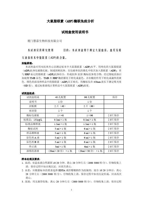 大鼠脂联素(ADP)ELISA试剂盒说明书