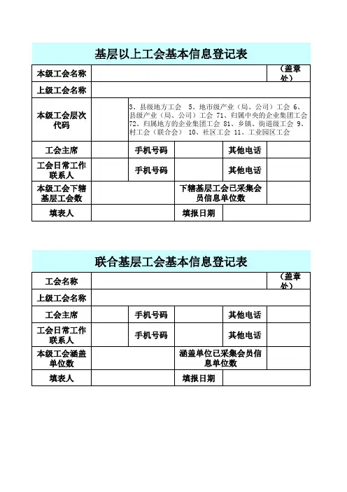 《基层以上工会、联合基层工会基本信息登记表》空表