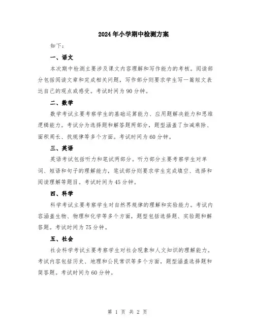 2024年小学期中检测方案
