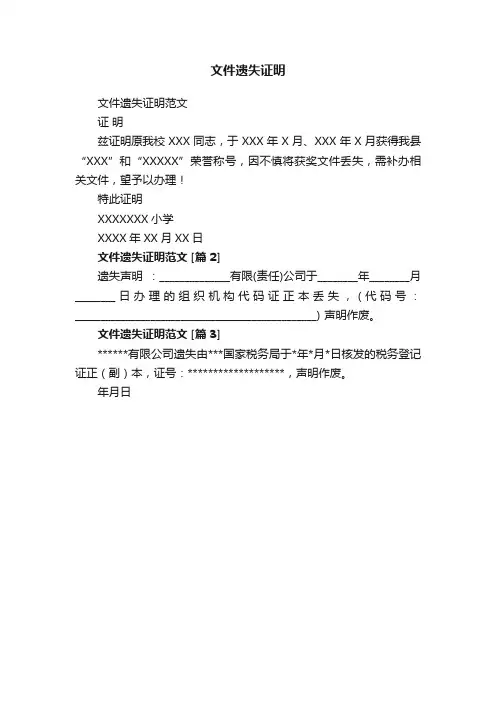 文件遗失证明
