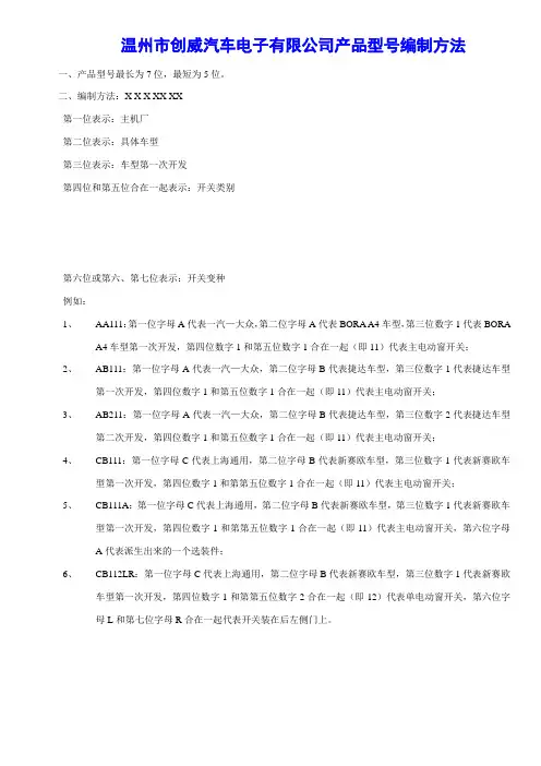 产品型号编制方法