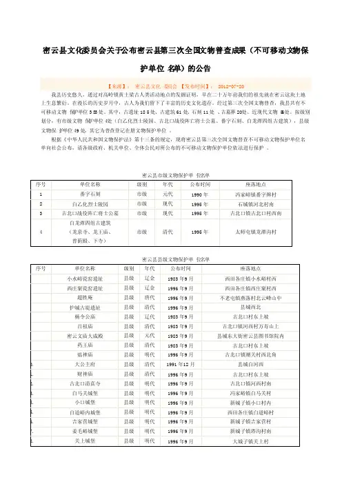 密云县第三次全国文物普查成果