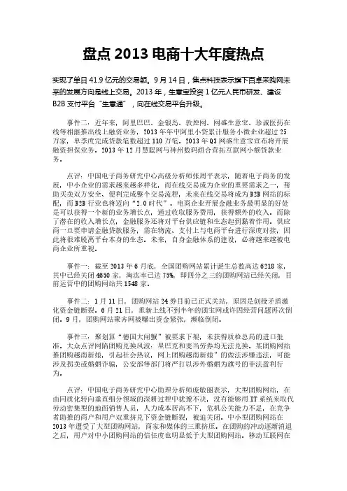 盘点2013电商十大年度热点