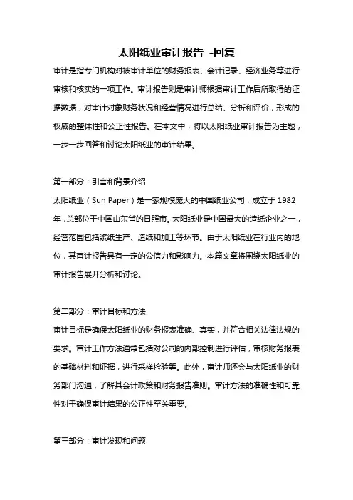太阳纸业审计报告 -回复