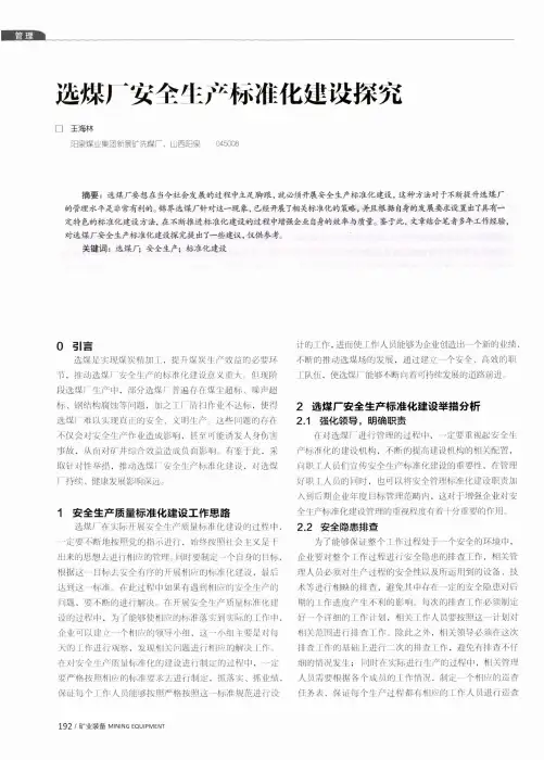 选煤厂安全生产标准化建设探究
