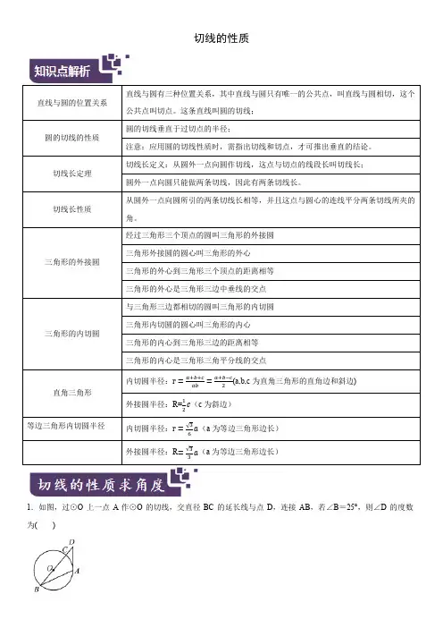 专题24圆切线性质、切线长定理、三角形的内切圆,四边形的内切圆(解析版)-2020-2021学年