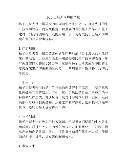 扬子巴斯夫丙烯酸产量