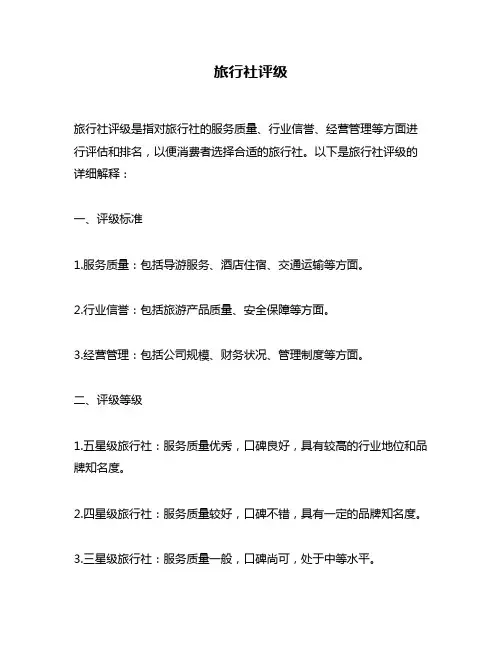 旅行社评级问题回答