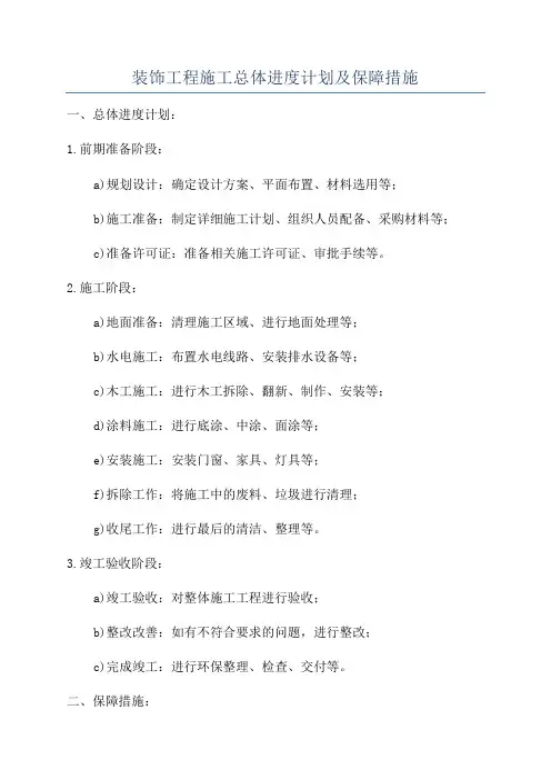 装饰工程施工总体进度计划及保障措施