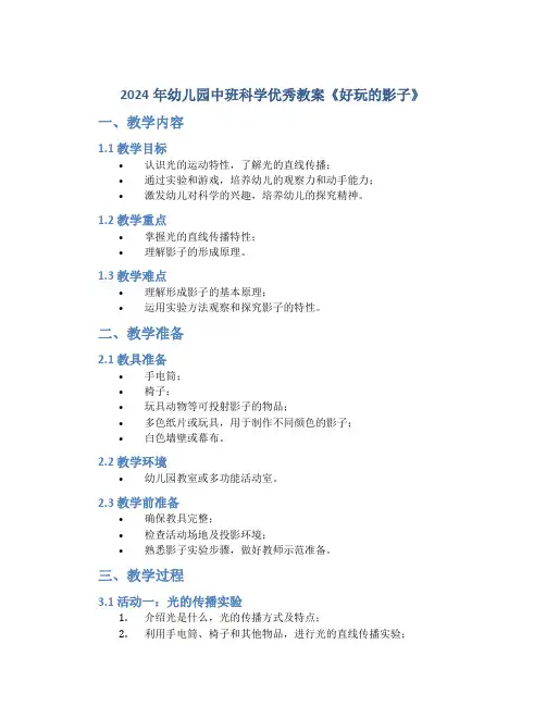 2024年幼儿园中班科学优秀教案《好玩的影子》