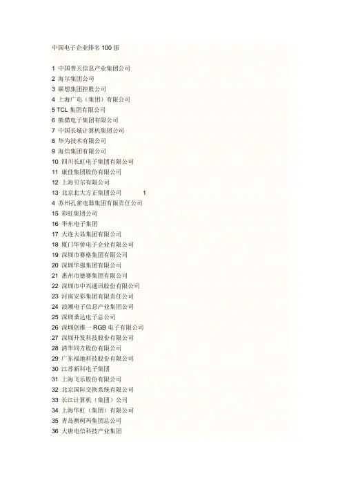 中国电子企业排名100强