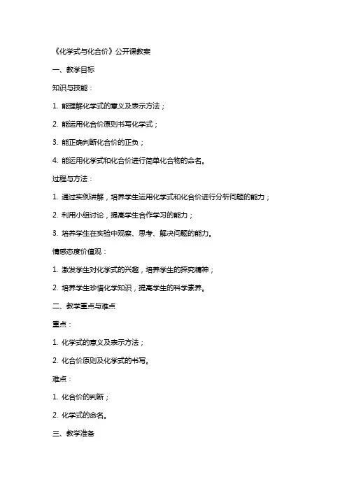 《化学式与化合价》公开课教案