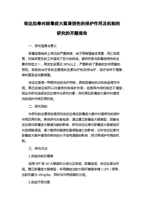 依达拉奉对脓毒症大鼠肾损伤的保护作用及机制的研究的开题报告