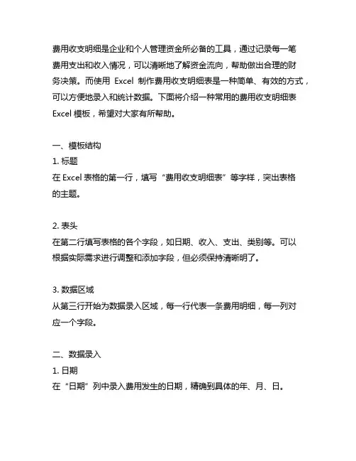 费用收支明细表excel模板