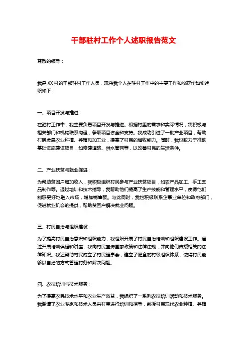 干部驻村工作个人述职报告范文