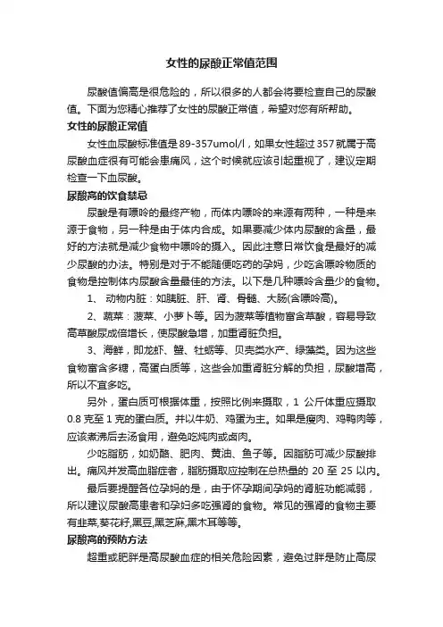 女性的尿酸正常值范围