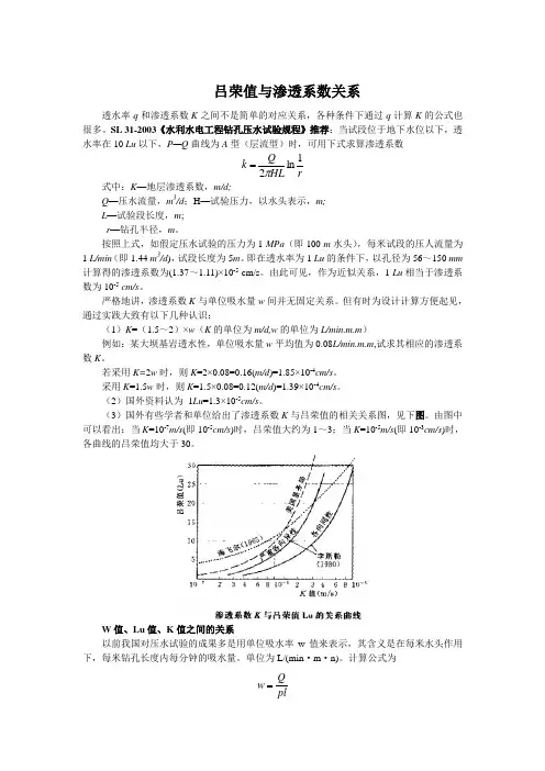 吕荣值与渗透系数关系