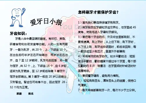 爱牙日小报健康清洁教育电子小报,爱耳爱眼手抄报模板,健康生活爱护牙齿简报,预防传染病疾病板报
