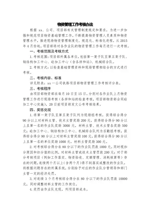 物资管理工作考核办法