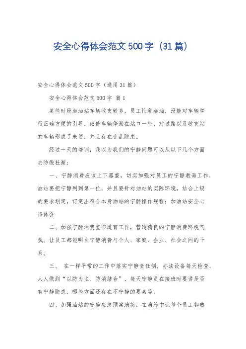 安全心得体会范文500字(31篇)