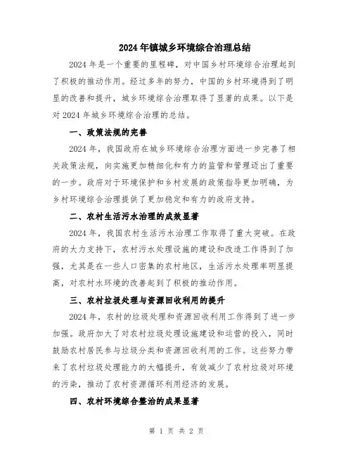 2024年镇城乡环境综合治理总结