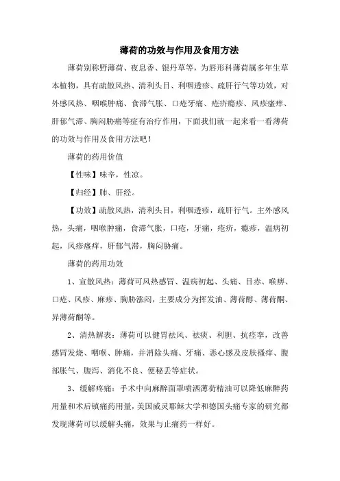 薄荷的功效与作用及食用方法