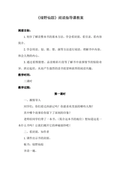 小学课外阅读书目《绿野仙踪》阅读指导课教案