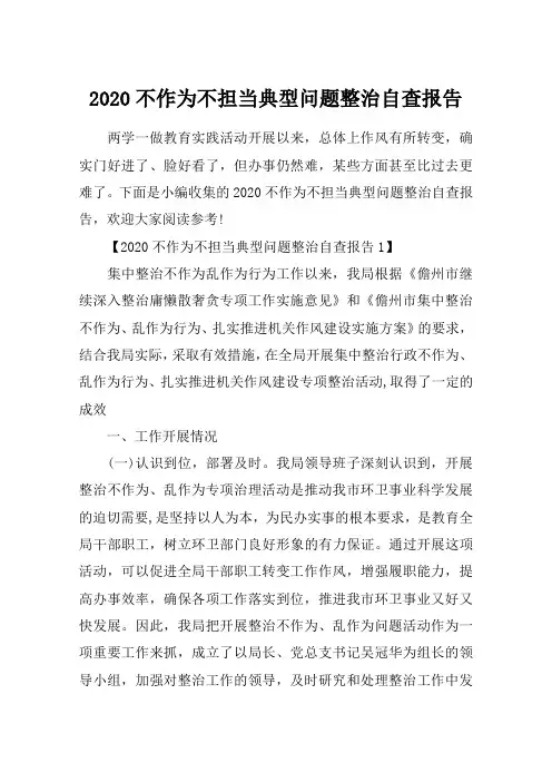 2020不作为不担当典型问题整治自查报告