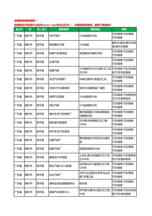 2020新版广东省潮州市饶平县汽车维修工商企业公司商家名录名单黄页联系方式电话大全116家