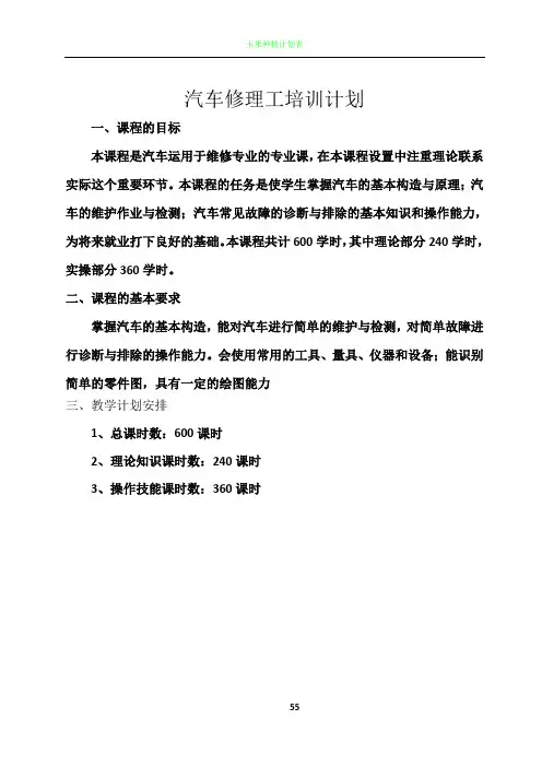汽车修理工培训计划