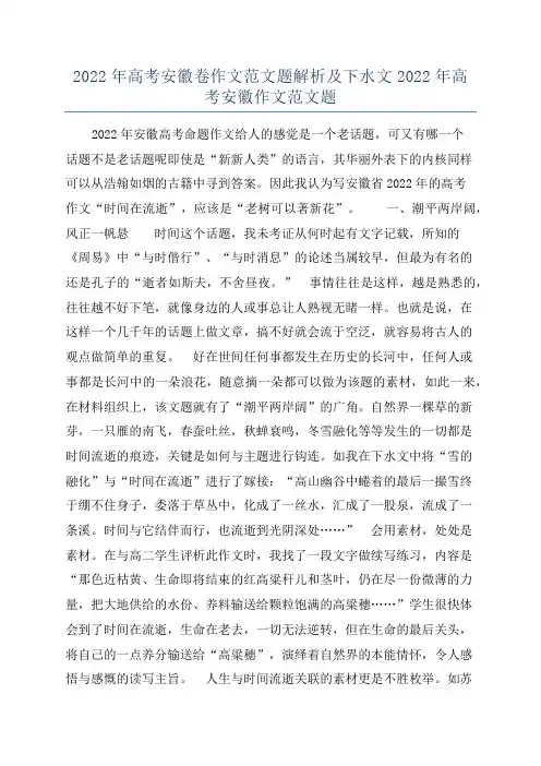 2022年高考安徽卷作文范文题解析及下水文2022年高考安徽作文范文题