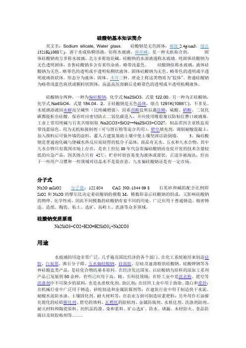 硅酸钠基本知识简介