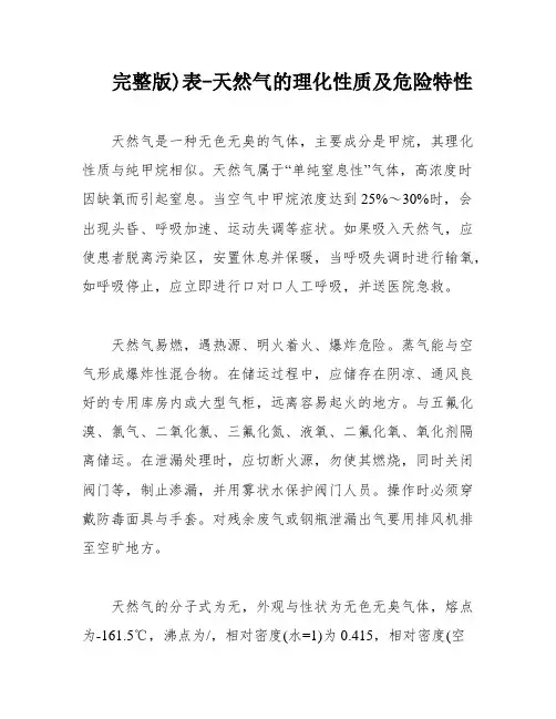 完整版)表-天然气的理化性质及危险特性