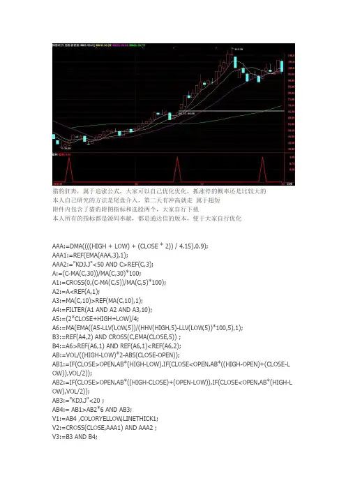 通达信猎豹狂奔抓涨停副图选股指标