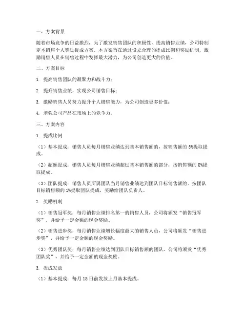 销售个人奖励提成方案