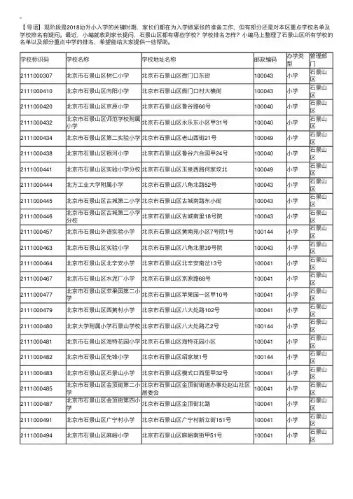 北京石景山区小学学校名单及重点学校排名
