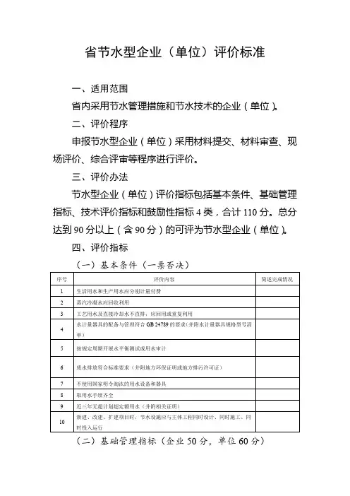 省节水型企业(单位)评价标准