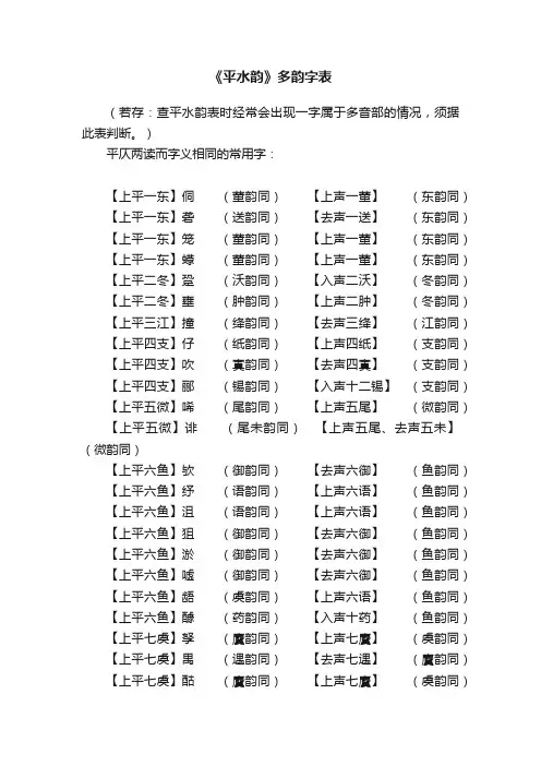 《平水韵》多韵字表