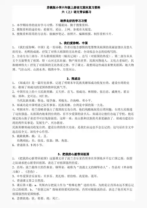 苏教版小学六年级上册语文期末复习资料 19页
