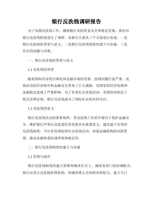 银行反洗钱调研报告