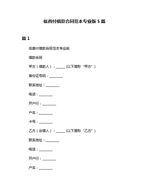 低首付借款合同范本专业版5篇