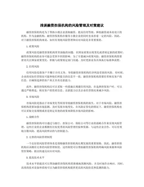 浅谈融资担保机构的风险管理及对策建议