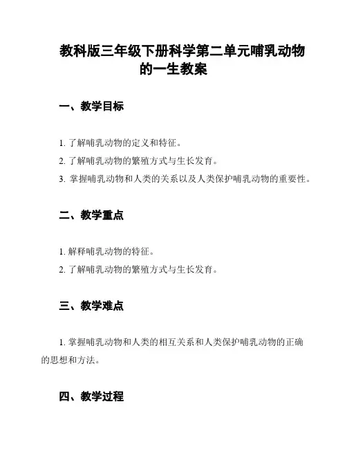 教科版三年级下册科学第二单元哺乳动物的一生教案