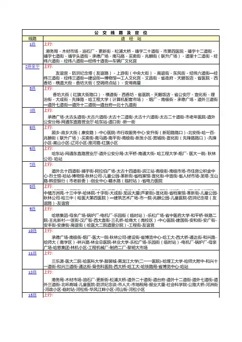 公交线路站点表