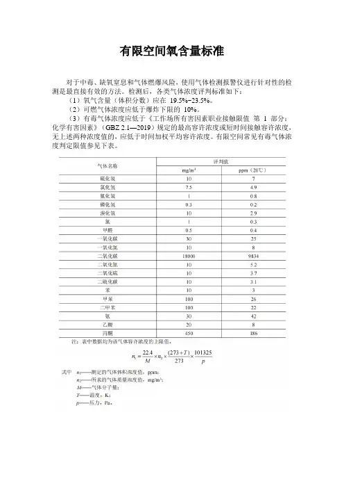 有限空间氧含量标准
