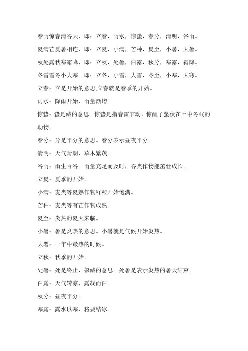 文学常识：二十四节气