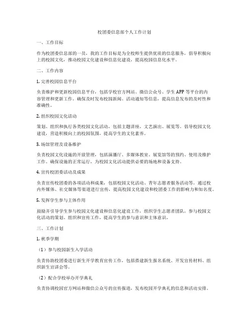 校团委信息部个人工作计划